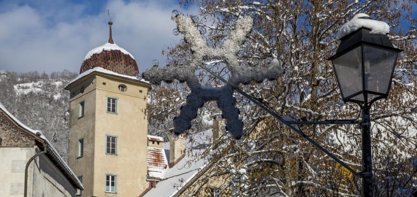 Altstadt von Ilanz im Winter